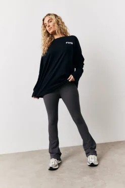 New Fits High Waisted Sculpt and Control Kick Flare Ribbed Trouser Charcoal