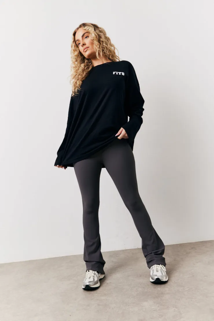 New Fits High Waisted Sculpt and Control Kick Flare Ribbed Trouser Charcoal