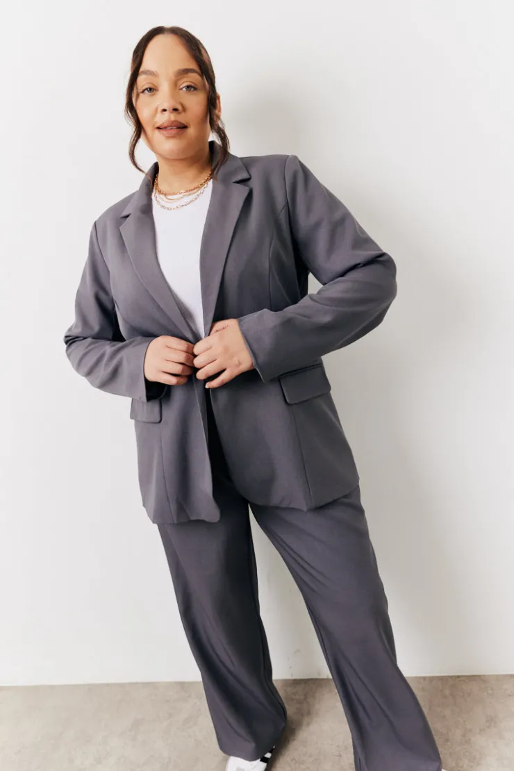 Clearance In The Style Relaxed Pocket Detail Blazer Charcoal