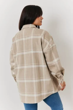 Online In the Style Check Button Through Shacket Cream