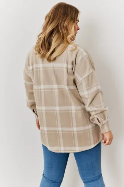 Online In the Style Check Button Through Shacket Cream