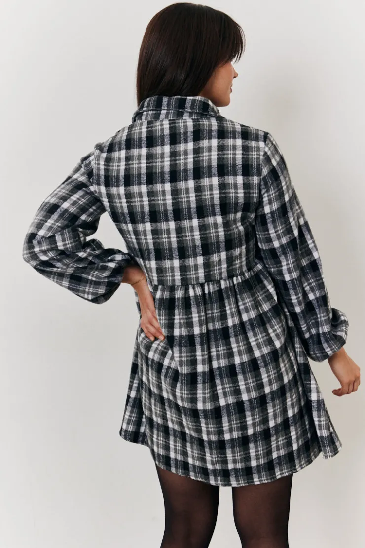 Outlet In the Style Check Smock Shirt Dress Grey
