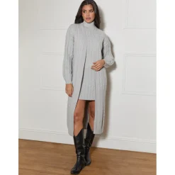 Best CHI CHI LONDON All-Over Knitted Cable High Neck Mini Dress in Grey