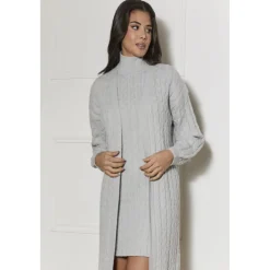 Clearance CHI CHI LONDON All-Over Knitted Cable Longline Cardigan in Grey