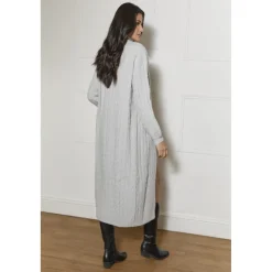 Clearance CHI CHI LONDON All-Over Knitted Cable Longline Cardigan in Grey
