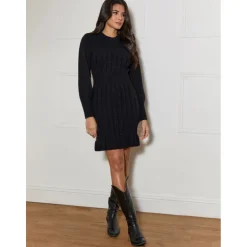 Hot CHI CHI LONDON Balloon Sleeve Cable Knit Mini Jumper Dress in Black