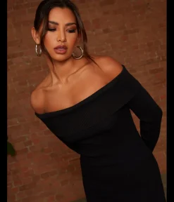 Outlet CHI CHI LONDON Bardot Split Detail Midi Jumper Dress in Black