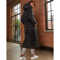 New CHI CHI LONDON Check Padded Longline Belted Coat in Black