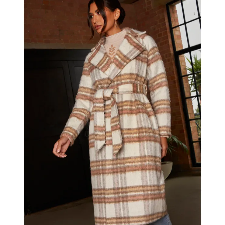 Sale CHI CHI LONDON Check Wrap Tie Waist Coat in Cream