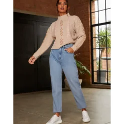 CHI CHI LONDON Contrast Cable Detail Jumper in Cream