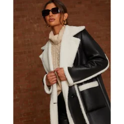 Discount CHI CHI LONDON Contrast Trim Borg Coat in Black