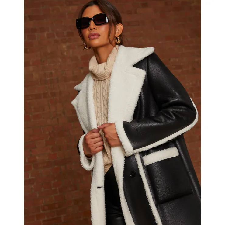 Discount CHI CHI LONDON Contrast Trim Borg Coat in Black