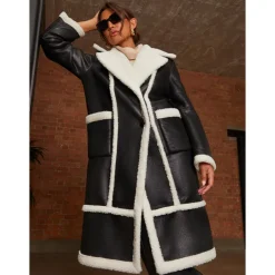 Discount CHI CHI LONDON Contrast Trim Borg Coat in Black