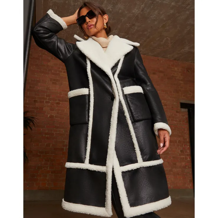 Discount CHI CHI LONDON Contrast Trim Borg Coat in Black