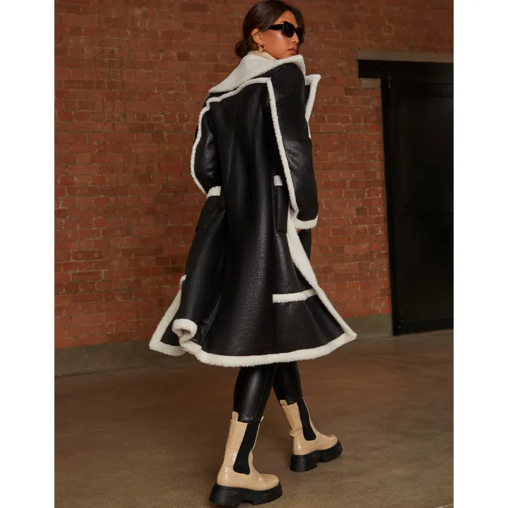 Discount CHI CHI LONDON Contrast Trim Borg Coat in Black