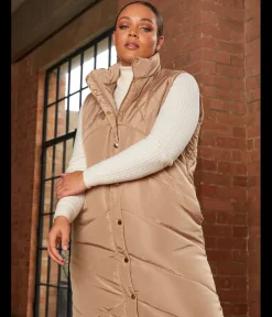 Sale CHI CHI LONDON Diamond Quilt Detail Longline Padded Gilet in Tan