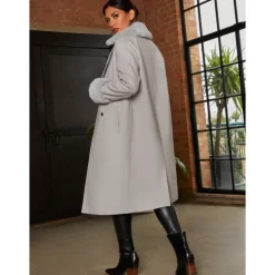 Sale CHI CHI LONDON Double Breasted Faux Fur Trim Coat in Grey