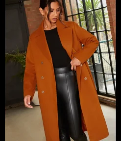 Outlet CHI CHI LONDON Double Breasted Longline Coat in Orange