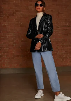 CHI CHI LONDON Faux Leather Blazer in Black