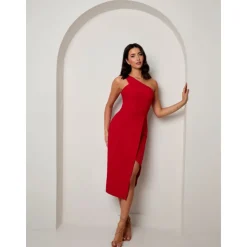 Discount CHI CHI LONDON One Shoulder Split Detail Midi Dress in Red