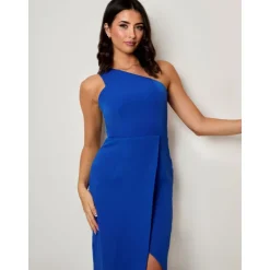 Clearance CHI CHI LONDON One Shoulder Split Detail Midi Dress in Cobalt