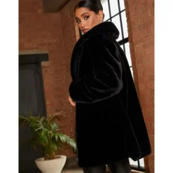 Clearance CHI CHI LONDON Plush Faux Fur Coat in Black