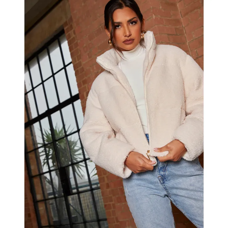 Hot CHI CHI LONDON Short Padded Borg Coat in Cream