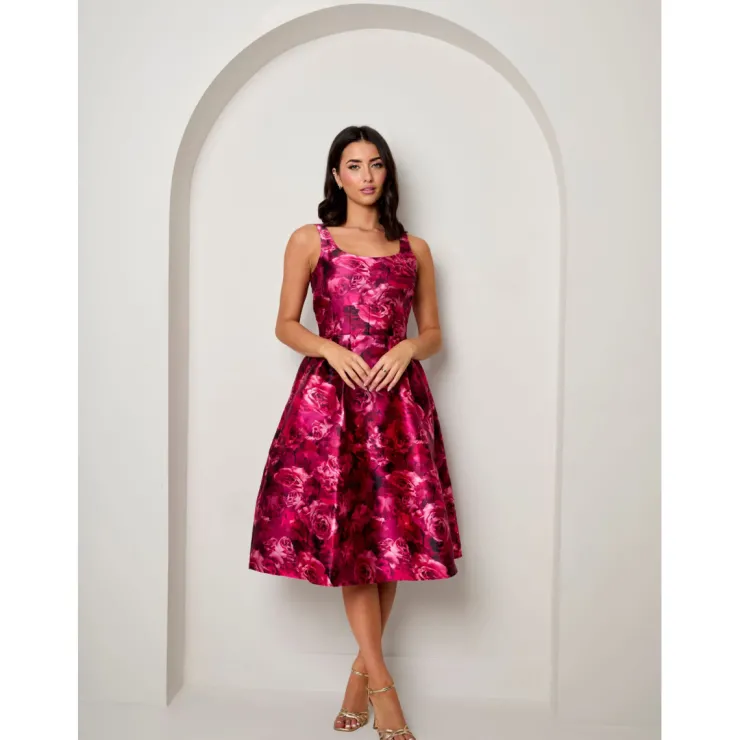 Hot CHI CHI LONDON Sleeveless Floral Fit and Flare Midi Dress in Purple