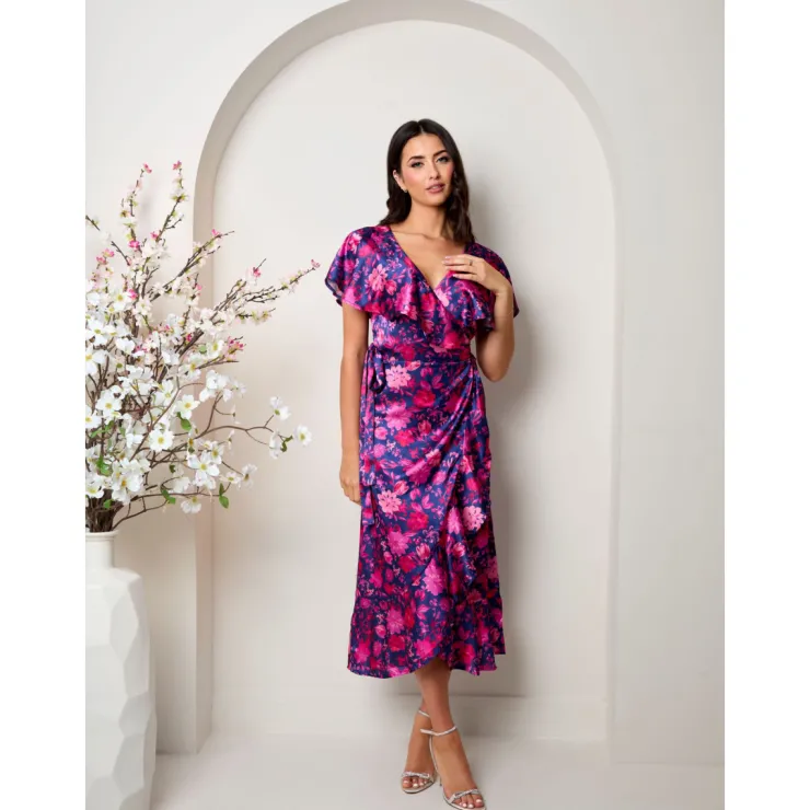 Discount CHI CHI LONDON V Neck Floral Wrap Midi Dress in Multi