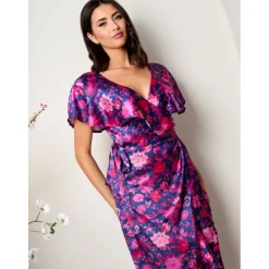 Discount CHI CHI LONDON V Neck Floral Wrap Midi Dress in Multi