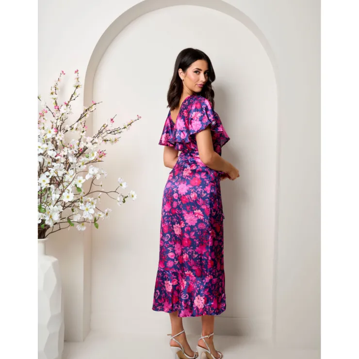 Discount CHI CHI LONDON V Neck Floral Wrap Midi Dress in Multi