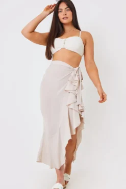 Outlet In the Style Chiffon Frill Detail Wrap Sarong Cream
