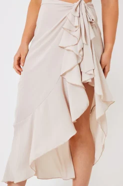 Outlet In the Style Chiffon Frill Detail Wrap Sarong Cream