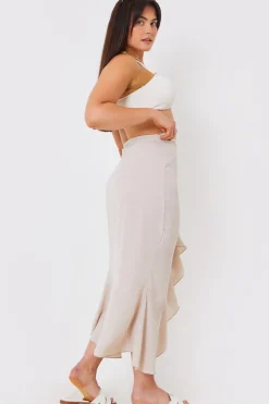 Outlet In the Style Chiffon Frill Detail Wrap Sarong Cream