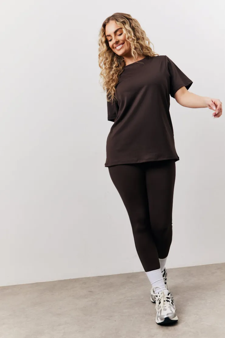 Discount In The Style Crew Neck Active Co-Ord T-Shirt Chocolate