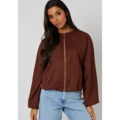 Hot Urban Bliss Chocolate Suede Bubble Hem Jacket
