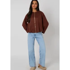 Hot Urban Bliss Chocolate Suede Bubble Hem Jacket
