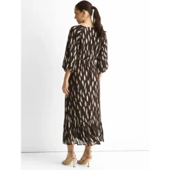Clearance Gini London Chocolate Viscose Clipped Balloon Sleeve Maxi Dress
