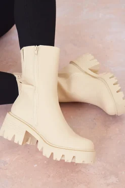 Hot In The Style Chunky Ankle Boots Nude