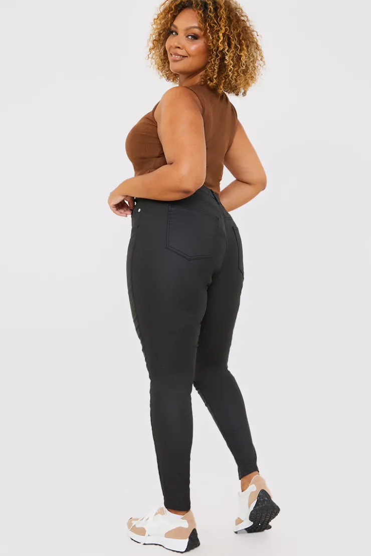 Best In the Style Coated High Waisted Jeans Black