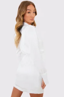 Clearance In The Style Collar Button Mini Dress White