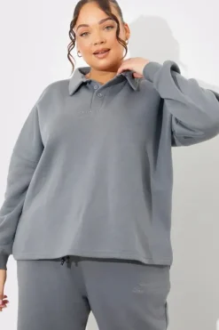 Fits Collared Button Up Jersey Sweatshirt
