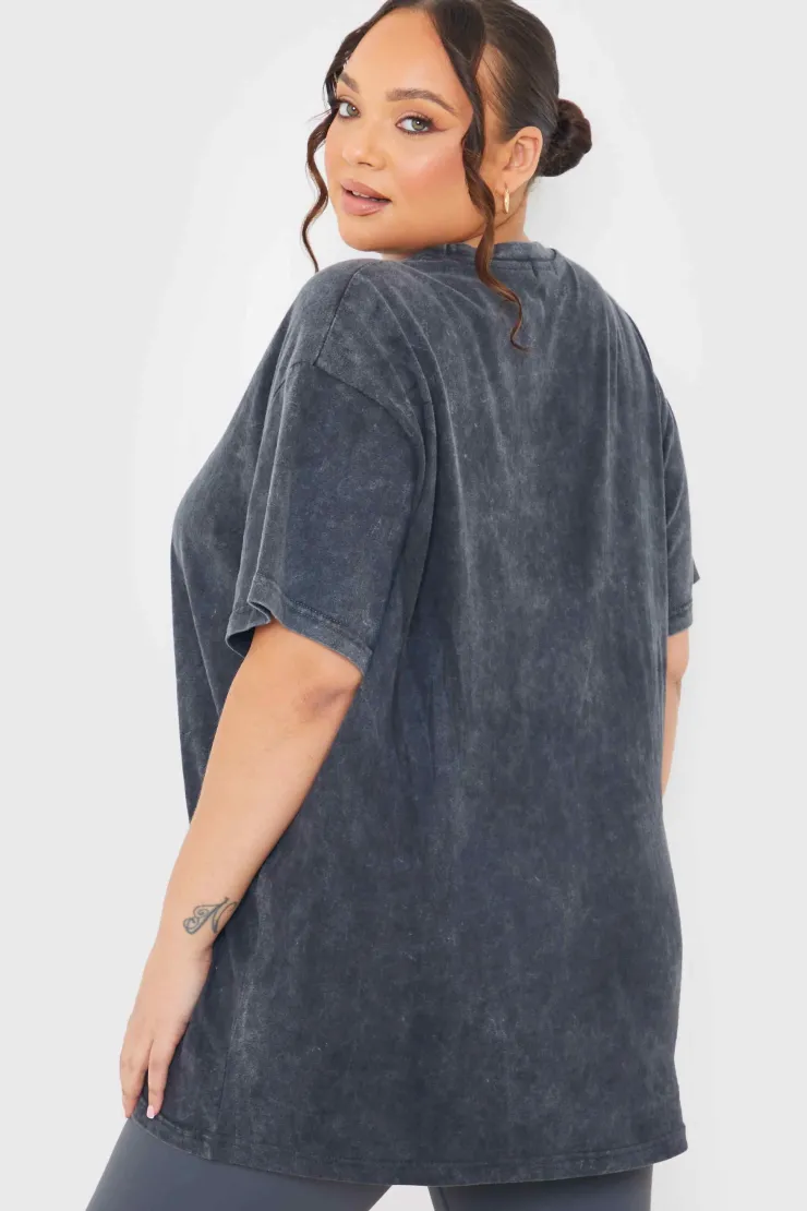 Hot In the Style Colorado' Acid Wash Slogan T-Shirt Charcoal