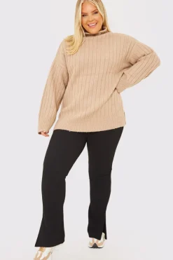 Sale In the Style Compact Rib Split Hem Leggings Black