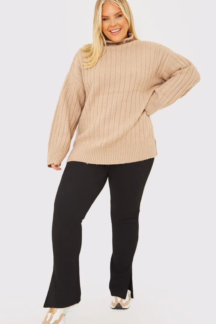 Sale In the Style Compact Rib Split Hem Leggings Black