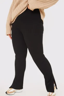 Sale In the Style Compact Rib Split Hem Leggings Black