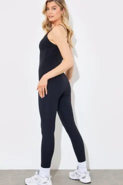 Clearance Fits Contour Built-In Bra Scoop Neck Strappy Unitard Black