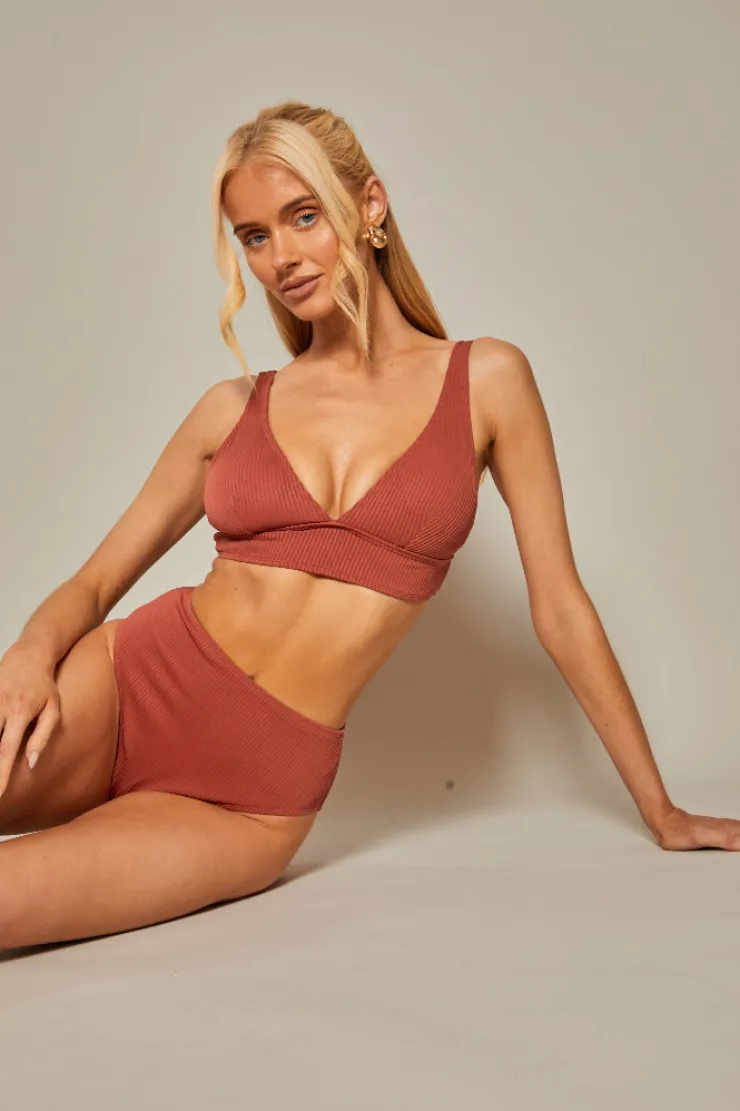 Sale In The Style Contour Rib Bikini Top Rust