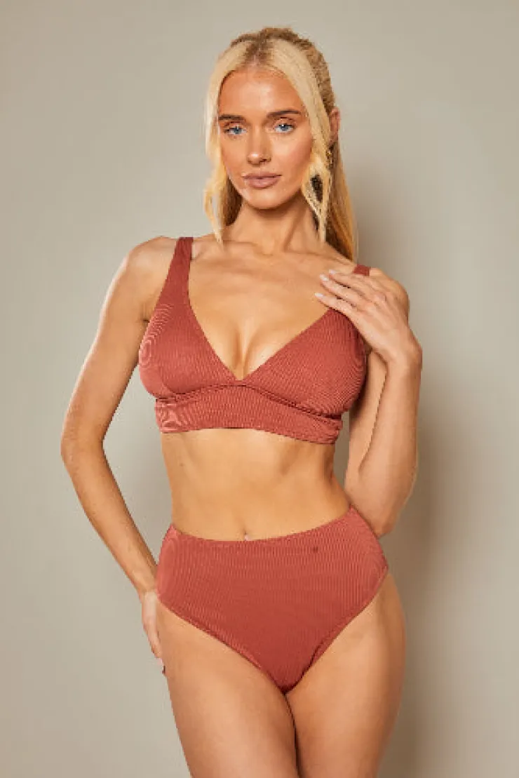 Sale In The Style Contour Rib Bikini Top Rust