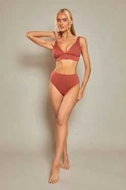 Sale In The Style Contour Rib Bikini Top Rust